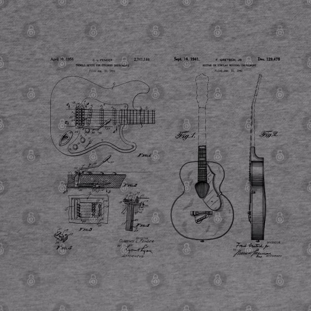 Acoustic and Fender Guitar Tremolo Patent Prints by MadebyDesign